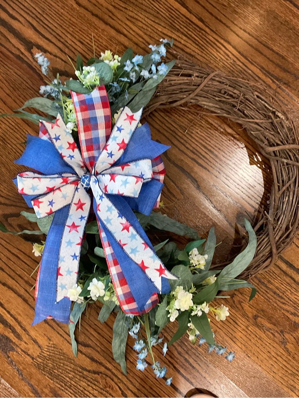Patriotic Blue & Red Floral Grapevine Wreath - Unbranded
